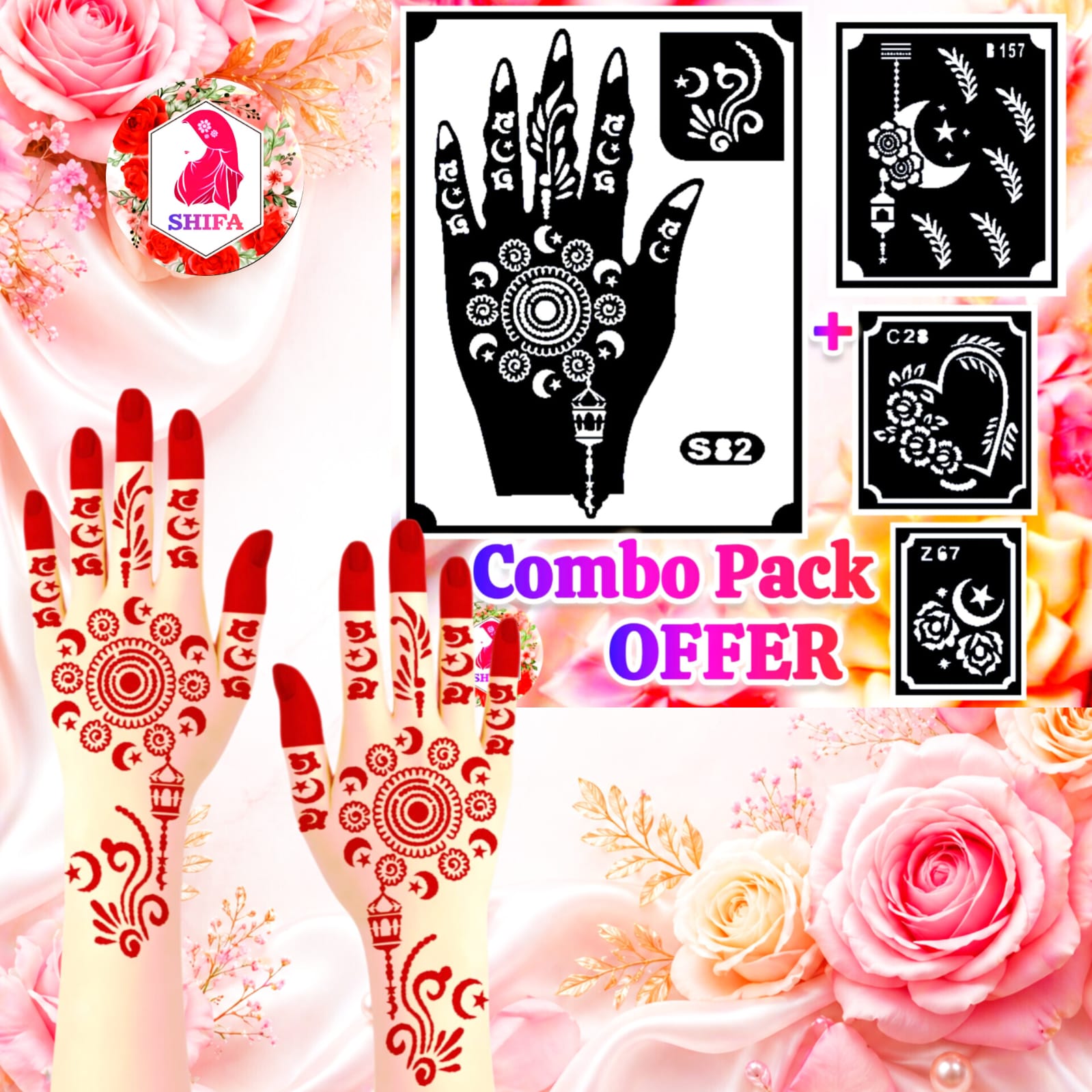 S 82 A more intricate and decorative design Sticker Overview Henna Stencil - Shifa Stencil